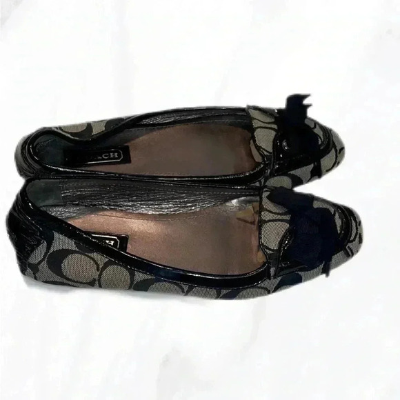 Coach print stylish casual ballerina bow detail black silver slippers flats 6.5 - Picture 2 of 4